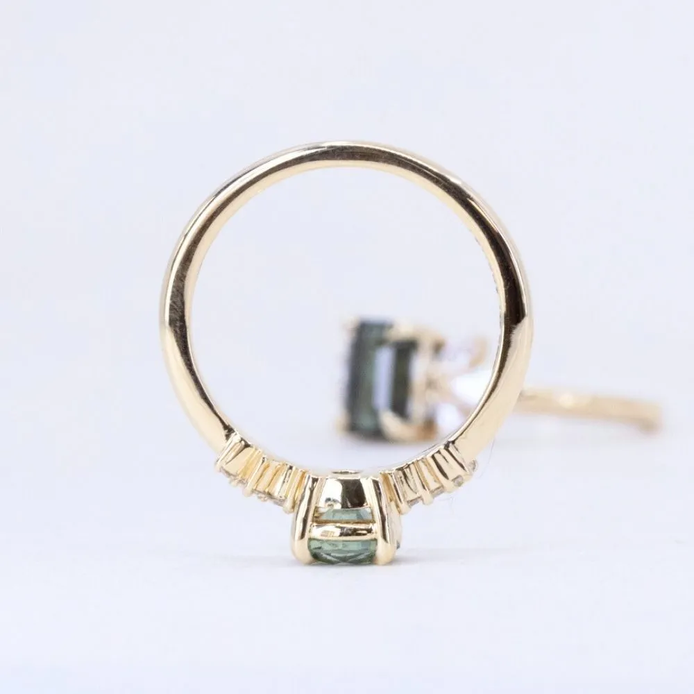 0.99ct Light Teal Montana Sapphire and Diamond Starry Night Low Profile Solitaire in 14k Yellow Gold