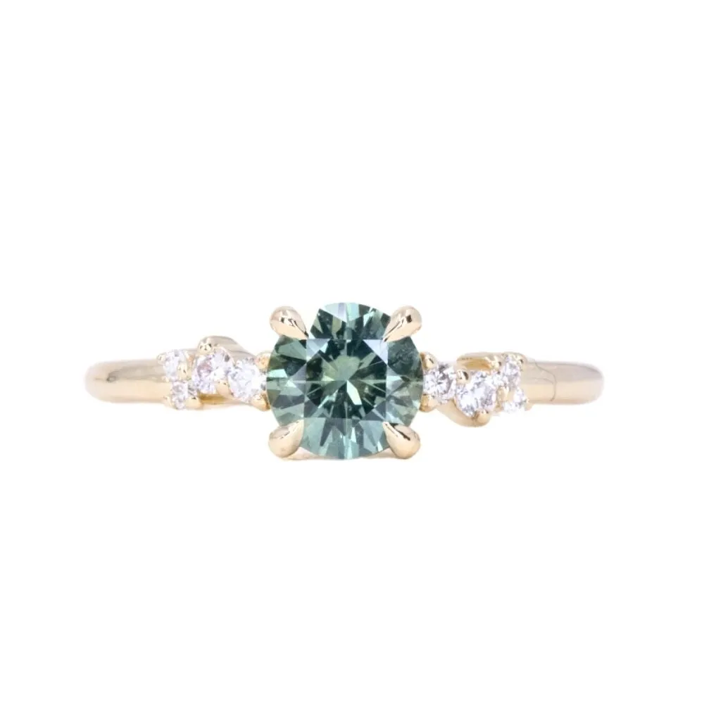 0.99ct Light Teal Montana Sapphire and Diamond Starry Night Low Profile Solitaire in 14k Yellow Gold