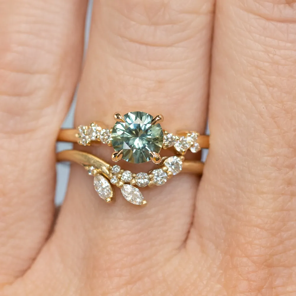 0.99ct Light Teal Montana Sapphire and Diamond Starry Night Low Profile Solitaire in 14k Yellow Gold