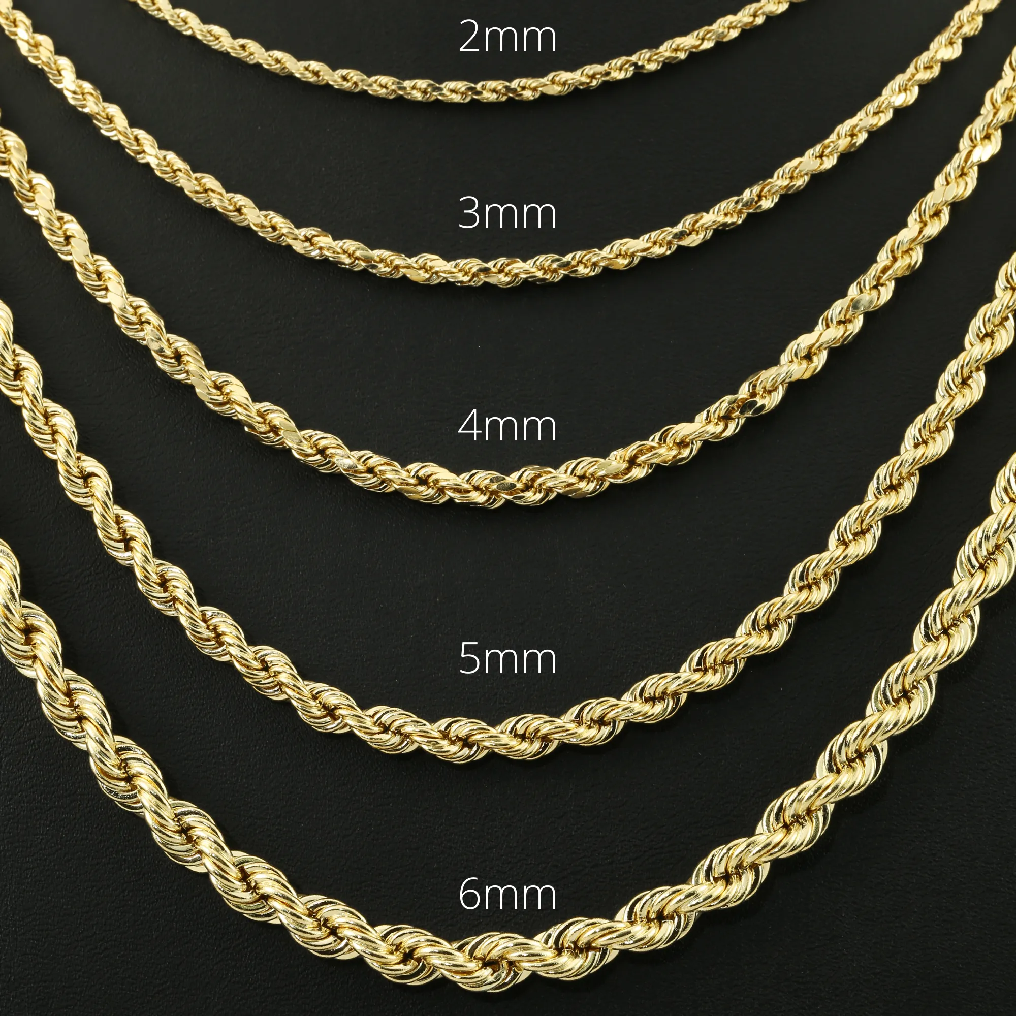 10K Yellow Gold Rope Chains, Solid 10K Gold Necklace With Secure Lobster Lock