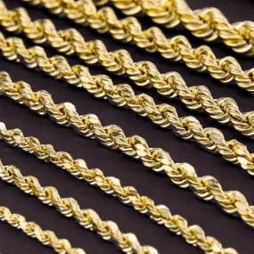 10K Yellow Gold Rope Chains, Solid 10K Gold Necklace With Secure Lobster Lock