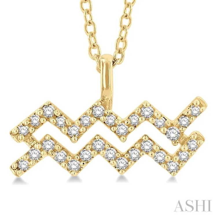 1/10 Ctw Aquarius Round Cut Diamond Zodiac Pendant With Chain in 10K Yellow Gold