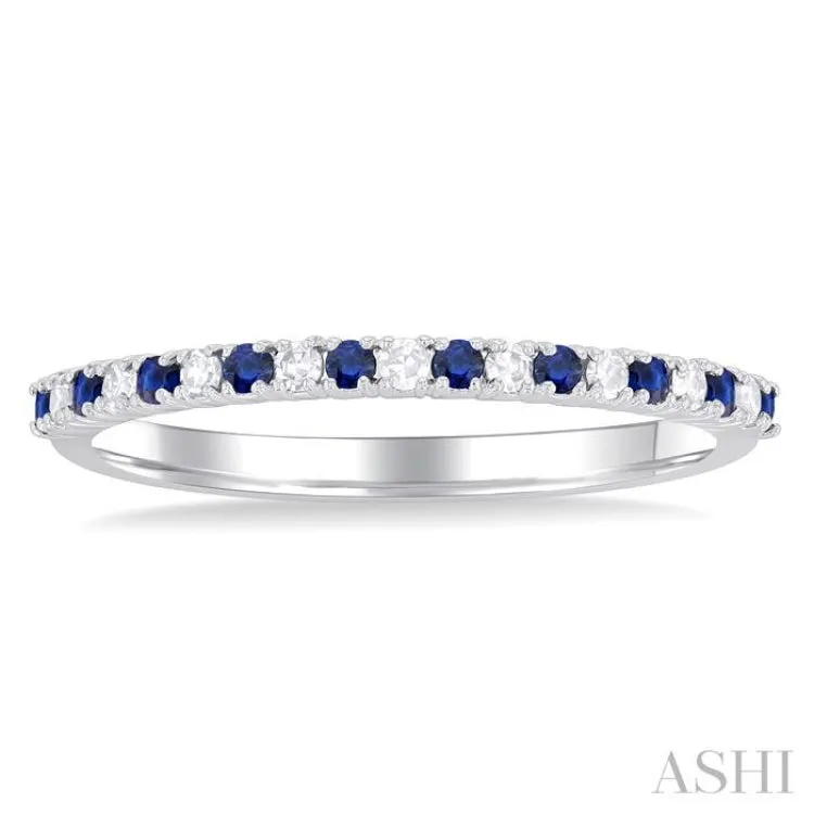 1/10 Ctw Petite 1.35 MM Sapphire and Round Cut Diamond Precious Stack Band in 10K White Gold