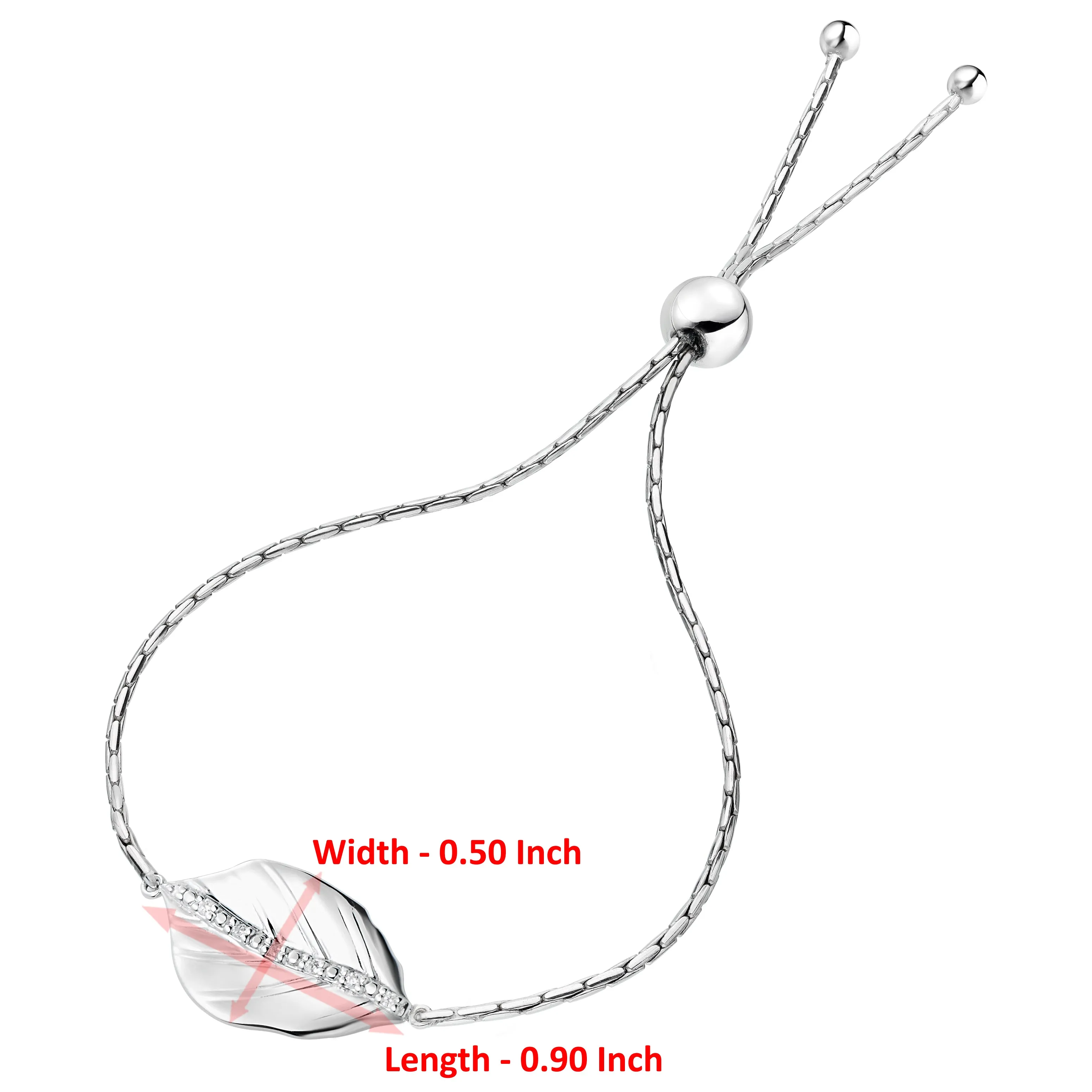 1/20 cttw Diamond Bolo Bracelet .925 Sterling Silver Leaf Adjustable Length