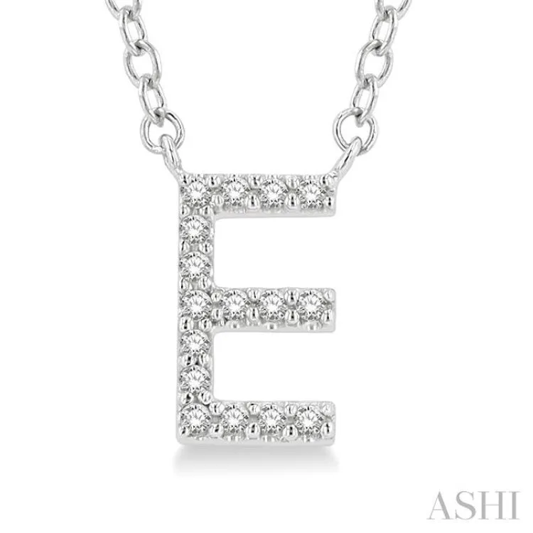 1/20 ctw Initial 'E' Round Cut Diamond Pendant With Chain in 14K White Gold