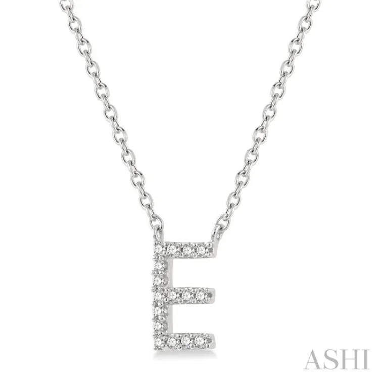 1/20 ctw Initial 'E' Round Cut Diamond Pendant With Chain in 14K White Gold