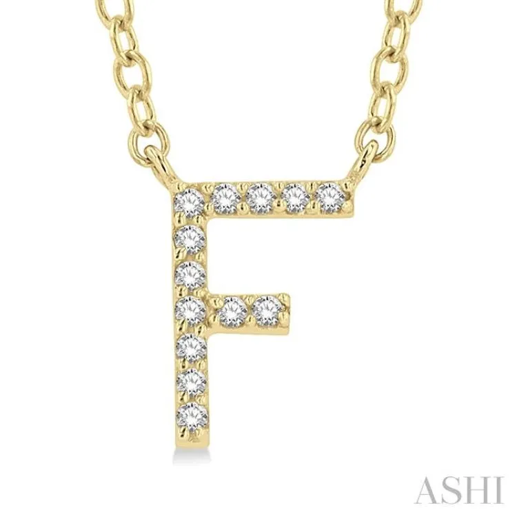 1/20 Ctw Initial 'F' Round Cut Diamond Pendant With Chain in 14K Yellow Gold