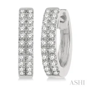 1/3 ctw Twin Row Round Cut Diamond Petite Fashion Huggie Earrings in 14K White Gold