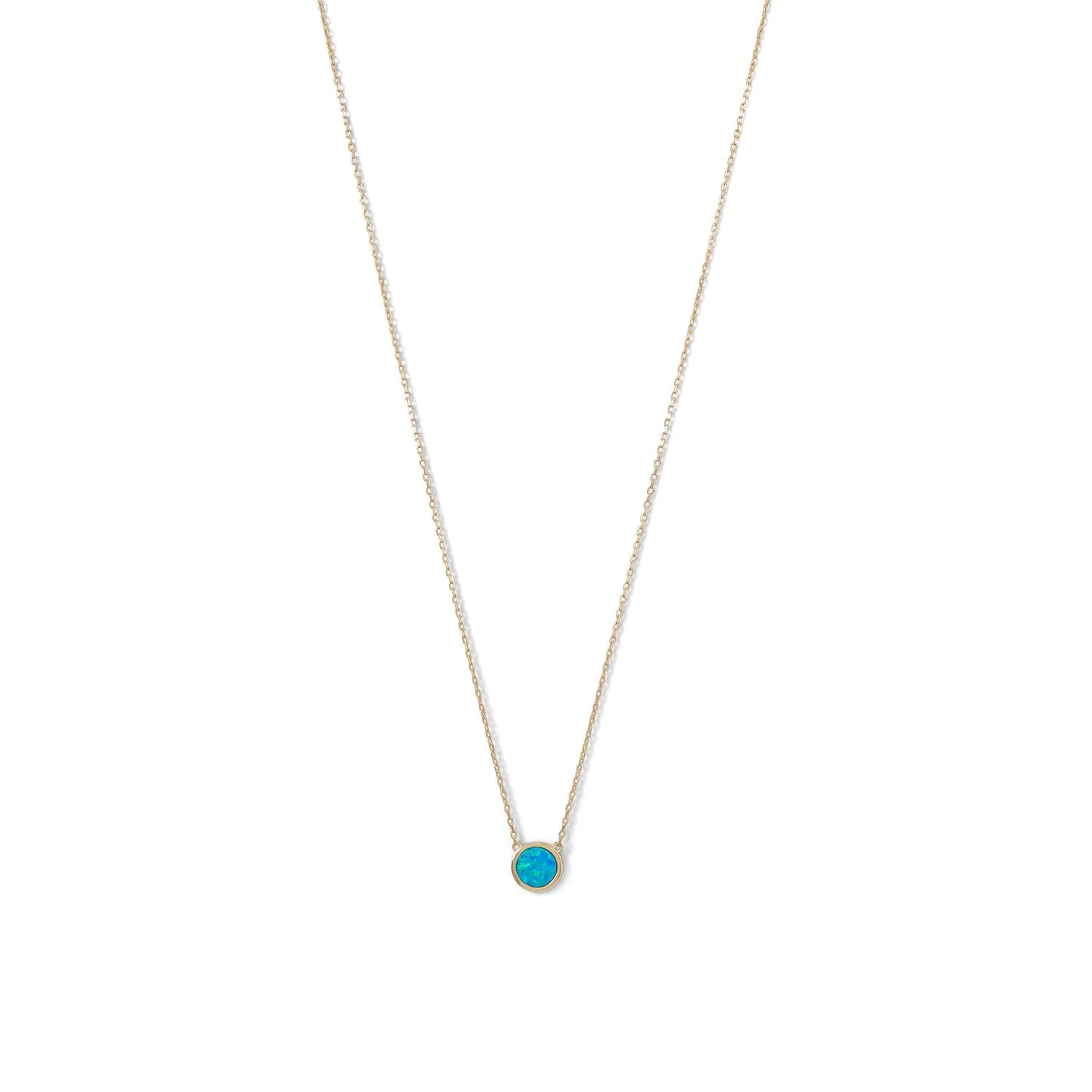 14 Karat Gold Plated Mini Synthetic Blue Opal Necklace