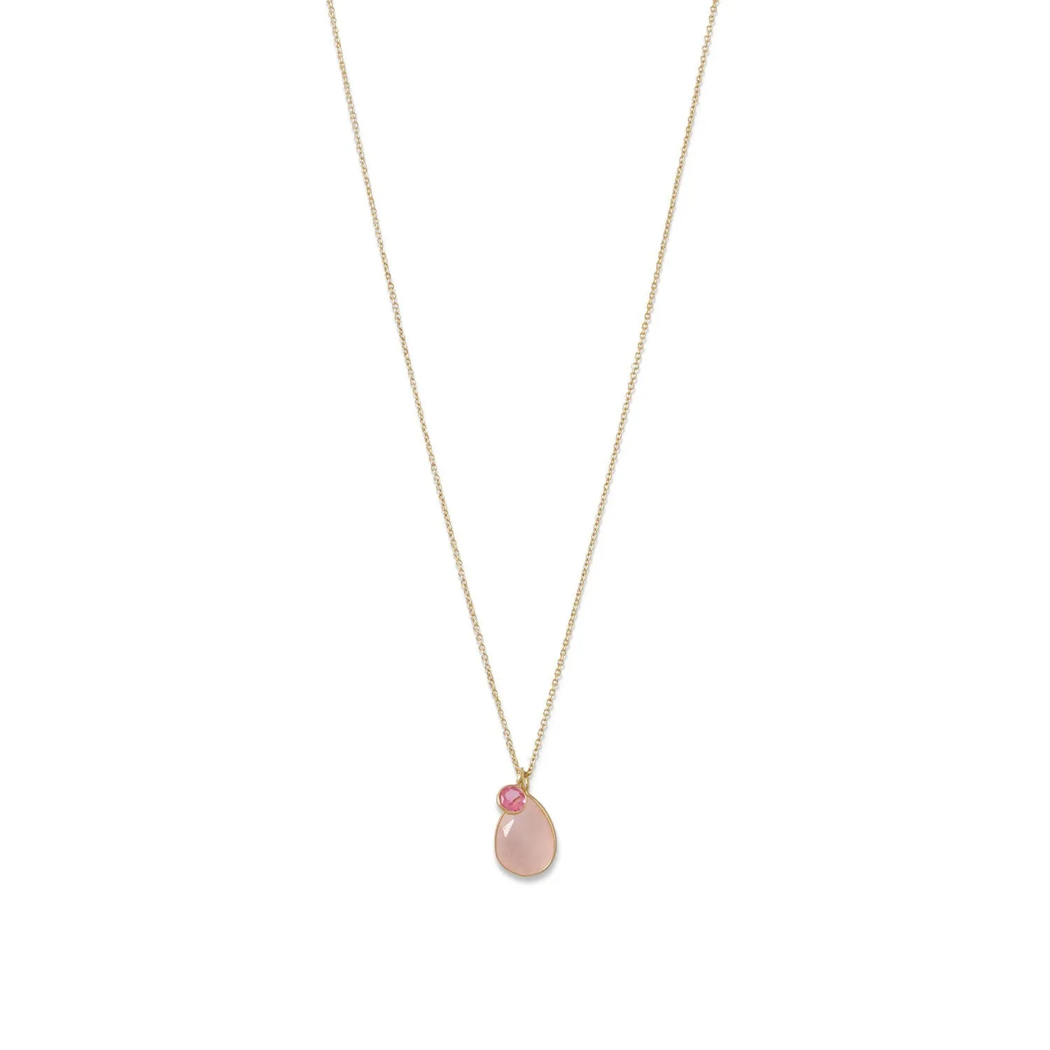 14 Karat Gold Rose Quartz and Pink Hydro Glass Necklace