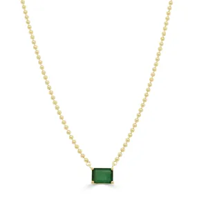 14K Gold & Emerald Bead Chain Necklace - 0.90ct