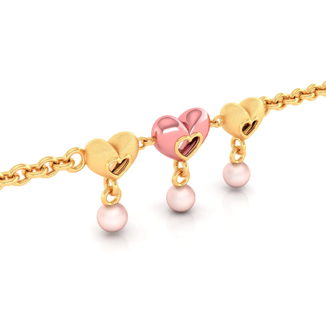 14k Gold Triple Dangling Hearts Bracelet