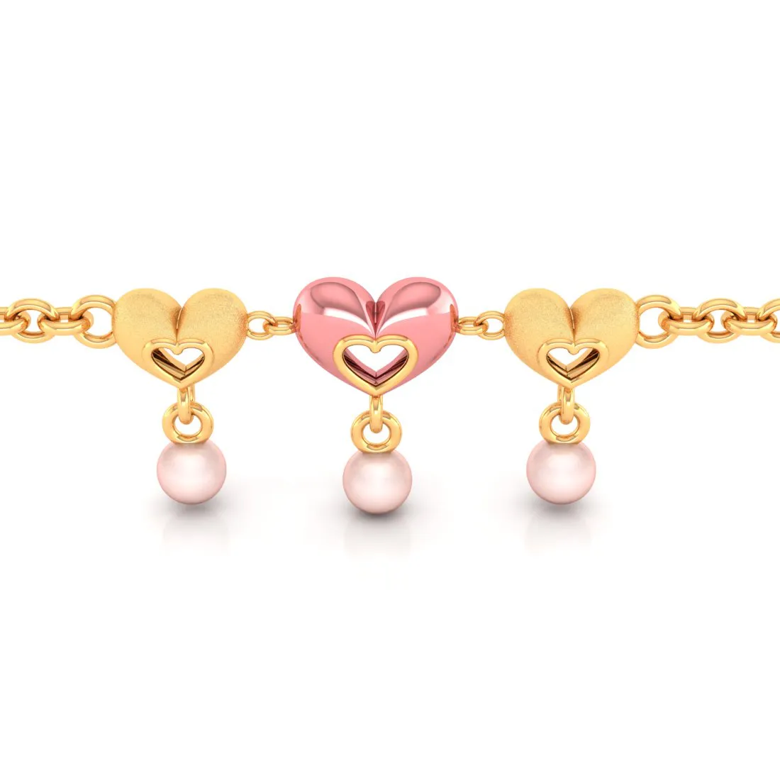 14k Gold Triple Dangling Hearts Bracelet