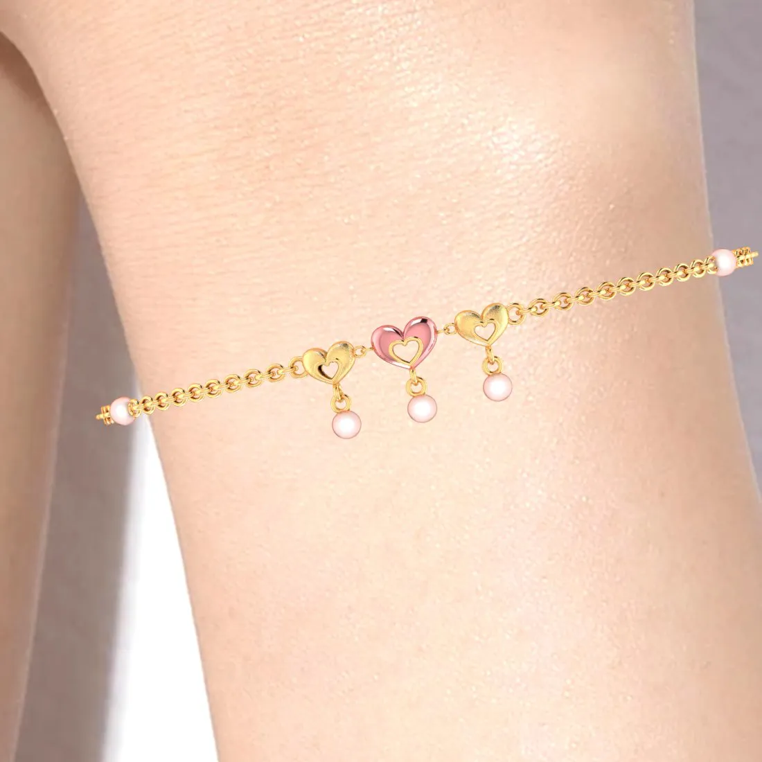 14k Gold Triple Dangling Hearts Bracelet