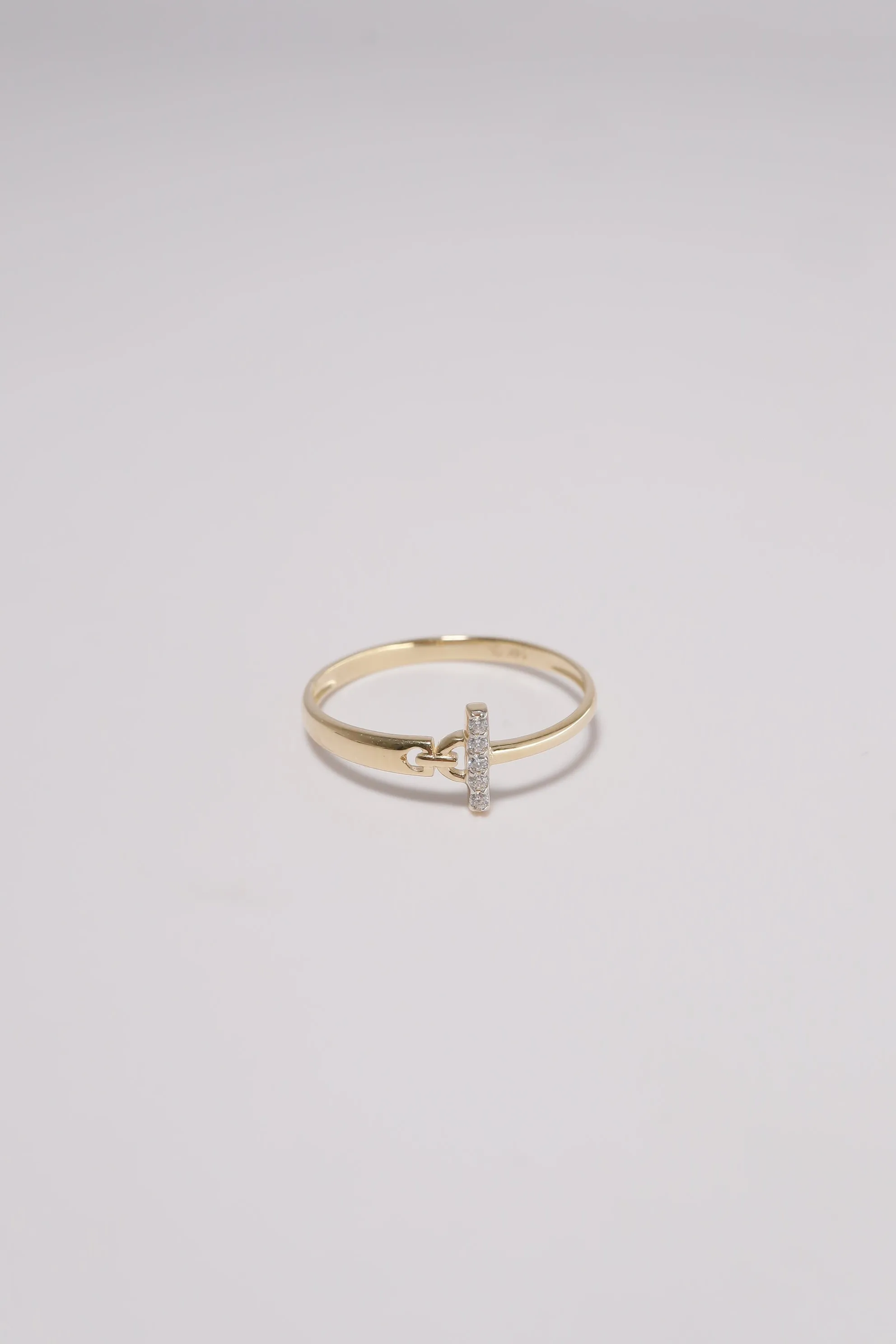 14K Solid Gold CZ Bar Mismatch Stackable Dainty Ring