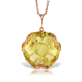 14K Solid Rose Gold Round Lemon Quartz Necklace