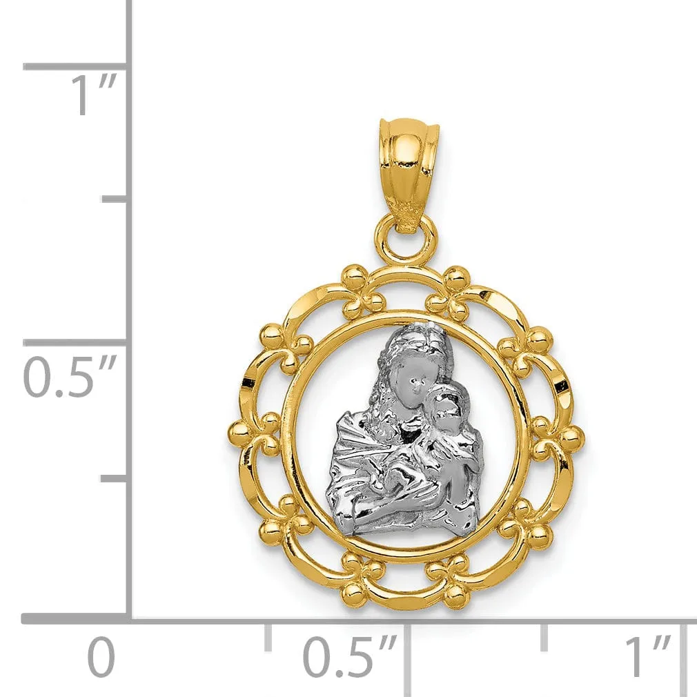 14k Two-tone Gold Mother Holding Baby Pendant