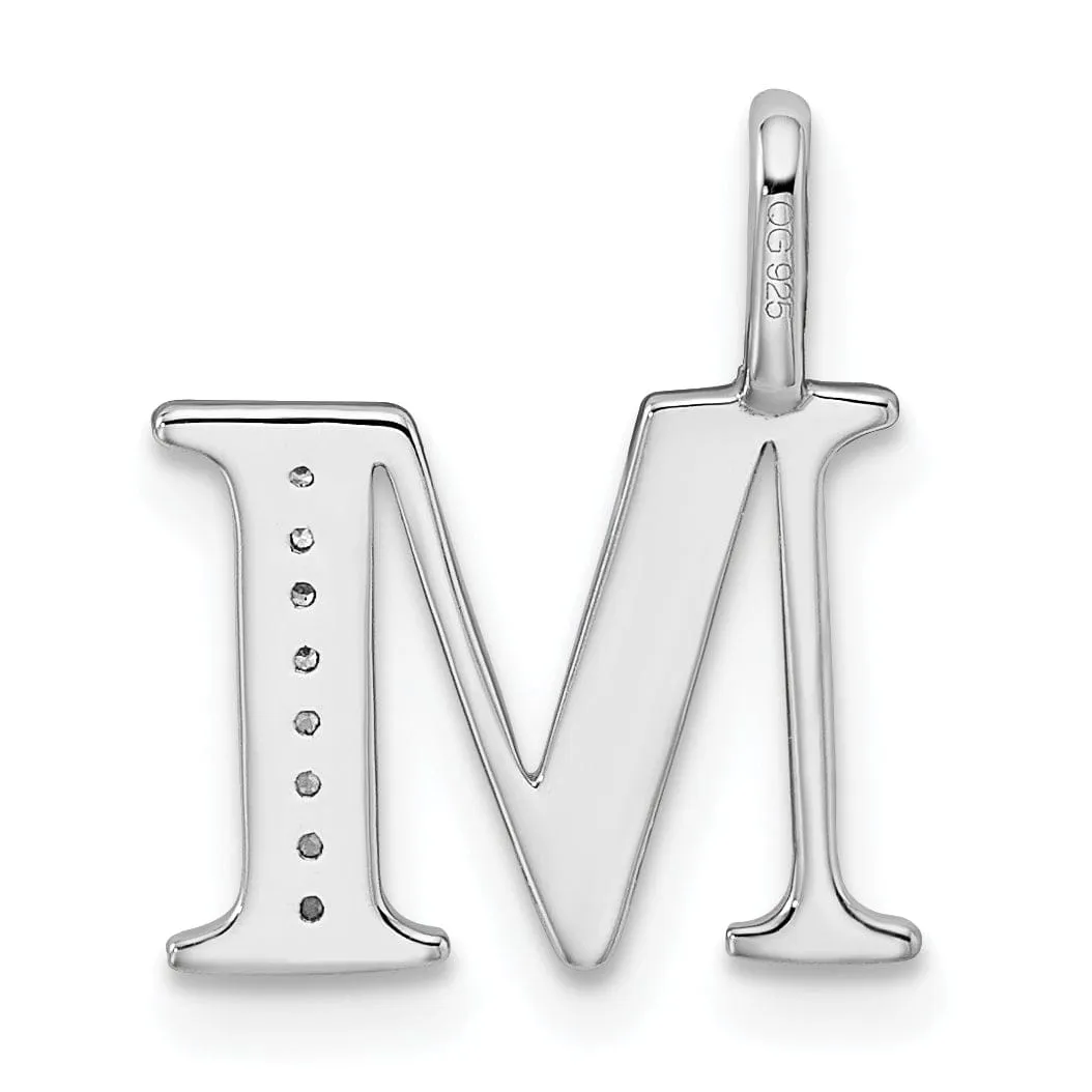 14K White Gold Diamond 0.028-CT Letter M Initial Charm Pendant