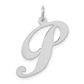 14K White Gold Large Size Fancy Script Letter P Initial Charm Pendant