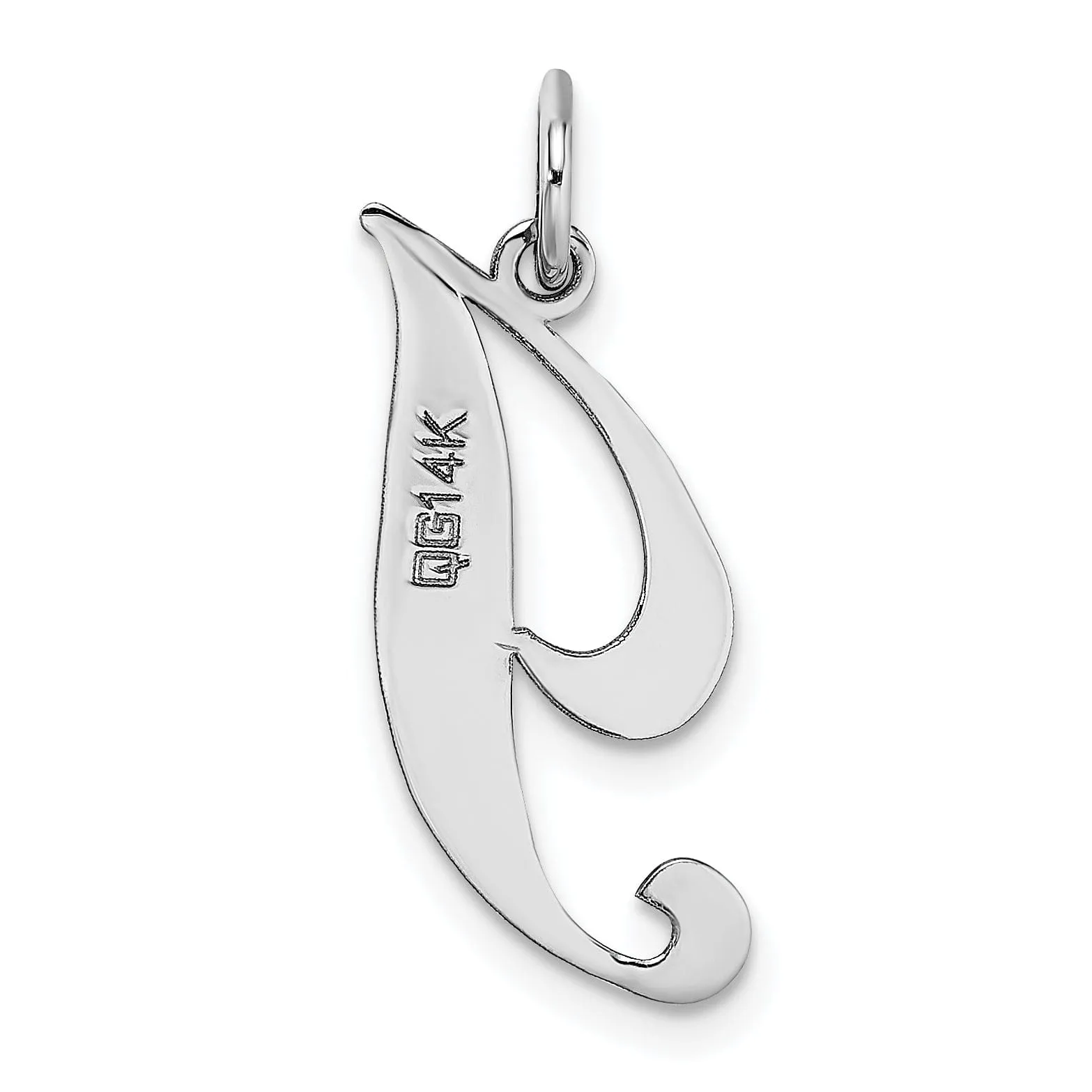 14K White Gold Medium Size Fancy Script Design Letter I Initial Pendant