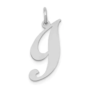 14K White Gold Medium Size Fancy Script Design Letter I Initial Pendant