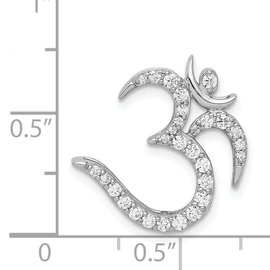 14k White Gold Open Back Polished Finish 0.394-CT Diamond Om Symbol Design Chain Slide Pendant