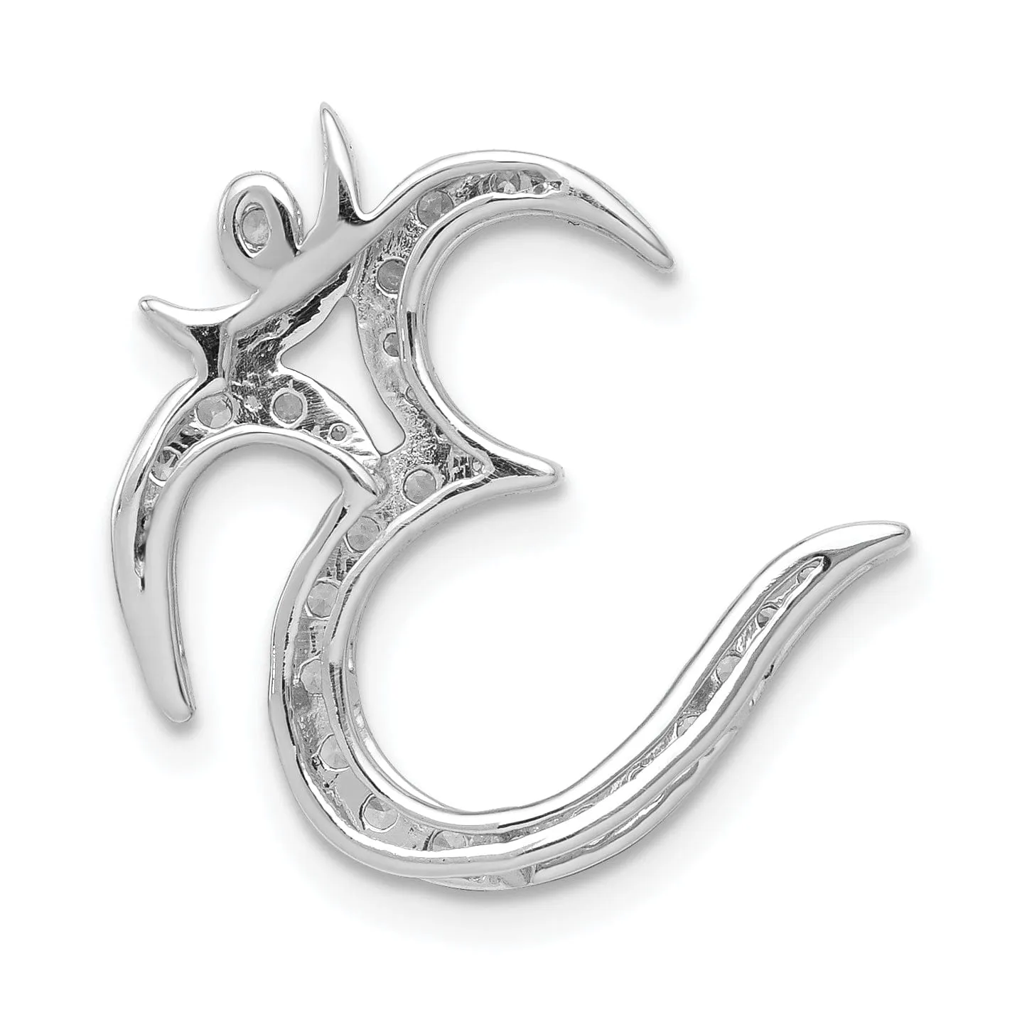 14k White Gold Open Back Polished Finish 0.394-CT Diamond Om Symbol Design Chain Slide Pendant