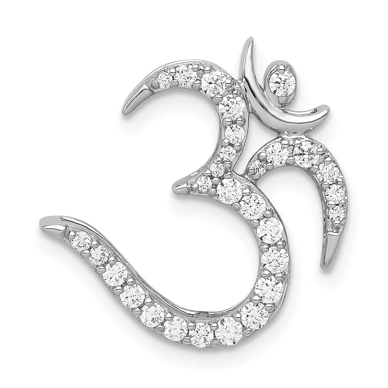 14k White Gold Open Back Polished Finish 0.394-CT Diamond Om Symbol Design Chain Slide Pendant