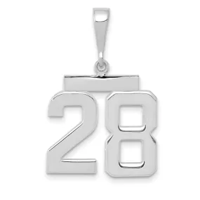 14k White Gold Polished Finish Medium Size Number 28 Charm Pendant