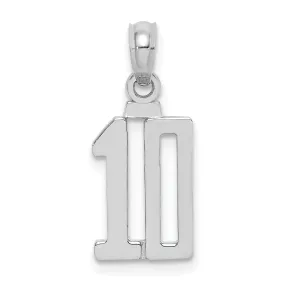 14K White Gold Polished Finished Block Script Design Number 10 Charm Pendant