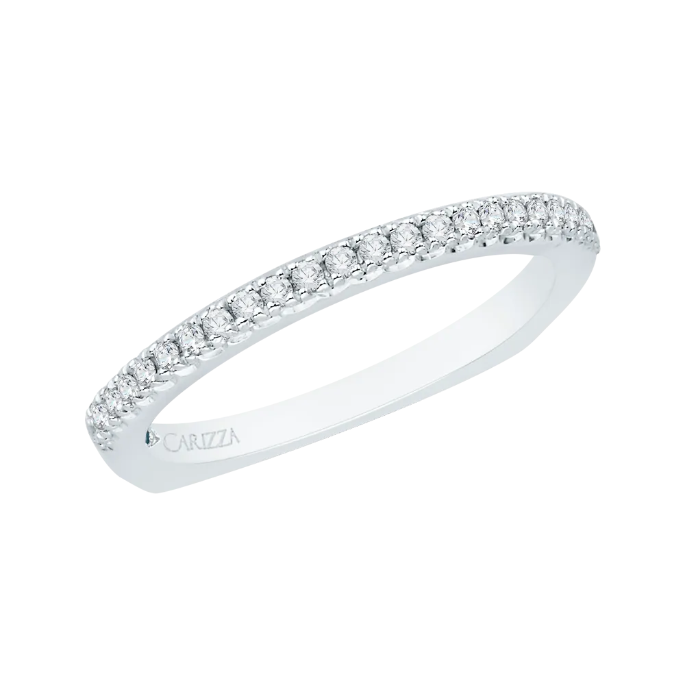 14K White Gold Round Diamond Half Eternity Wedding Band with Euro Shank