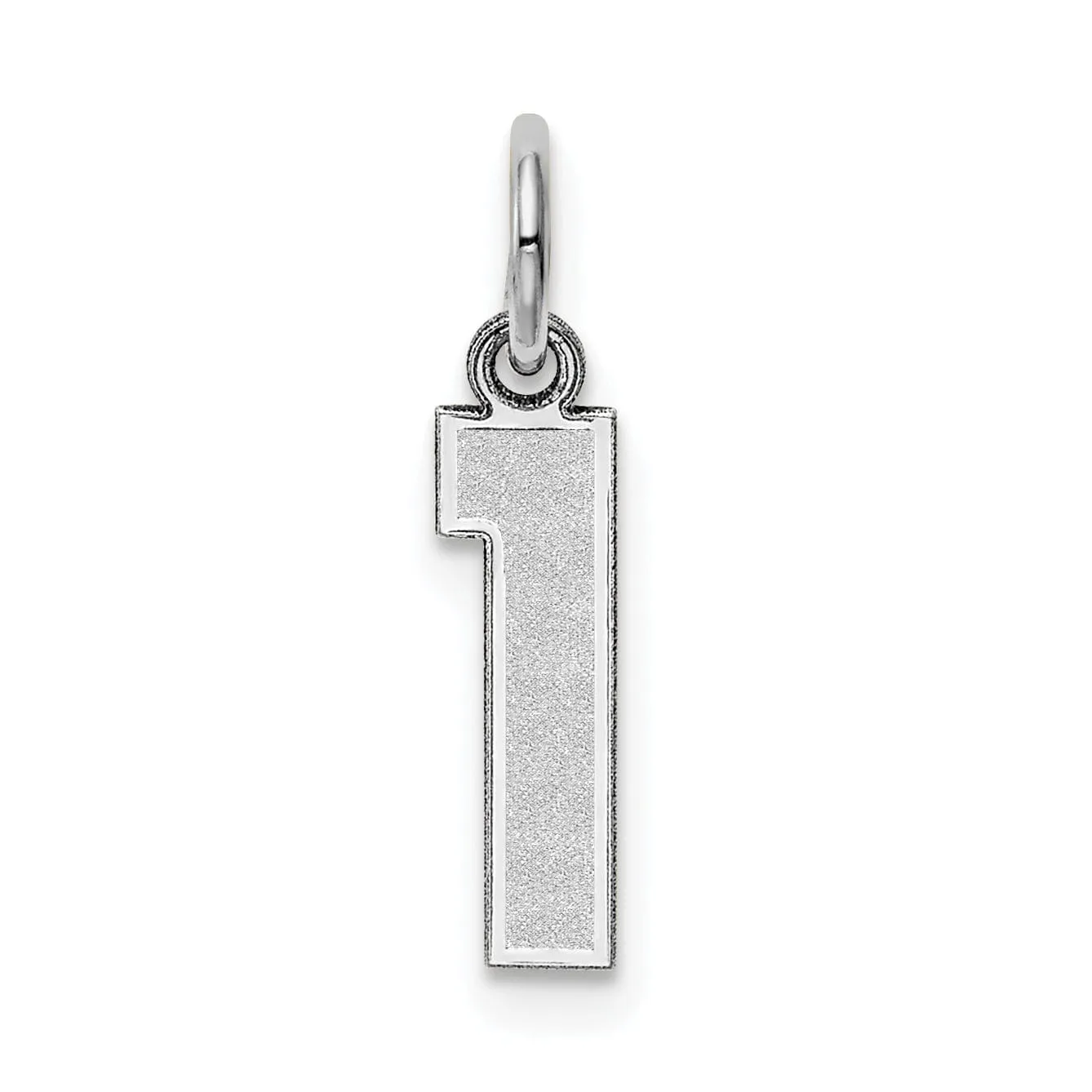 14k White Gold Satin Brush Finish Small Size Number 1 Charm Pendant