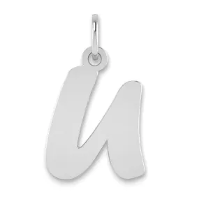 14k White Gold Script Design Letter U Initial Pendant