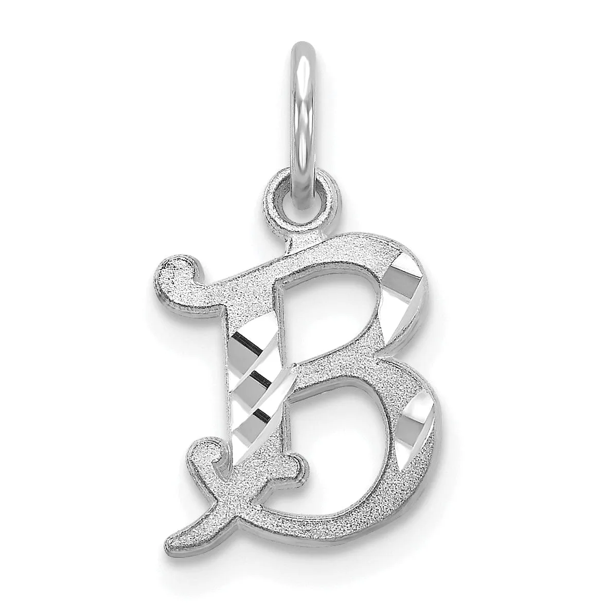 14k White Gold  Small Script Design Letter B Initial Charm Pendant