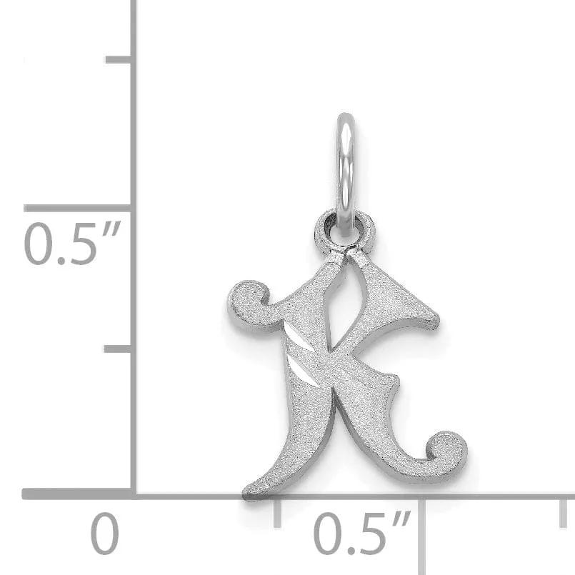 14k White Gold  Small Script Design Letter K Initial Charm Pendant