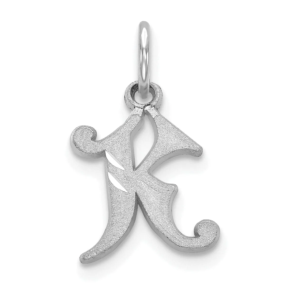 14k White Gold  Small Script Design Letter K Initial Charm Pendant