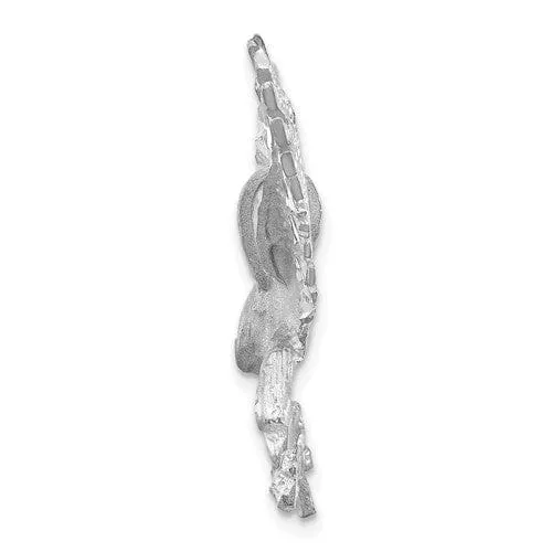 14k White Gold Textured Brushed Diamond Cut Finish Mens Eagle Design Charm Pendant