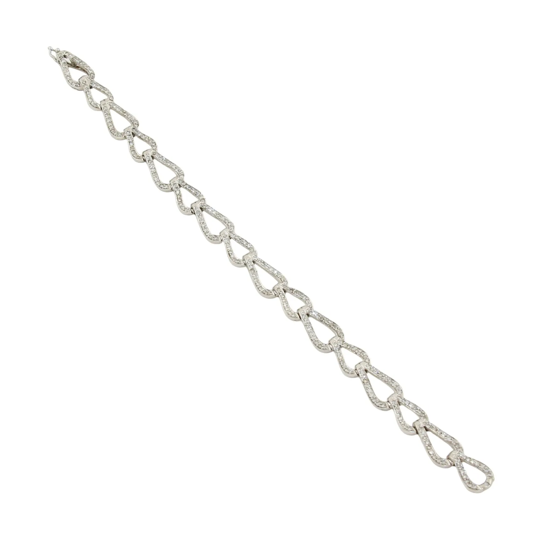 14k White Gold x Teardrop Link 2ct Diamond Bracelet