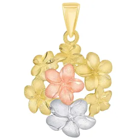 14k Yellow and Rose Gold Bouquet of Tri-Tone Hawaiian Plumeria Flower Pendant