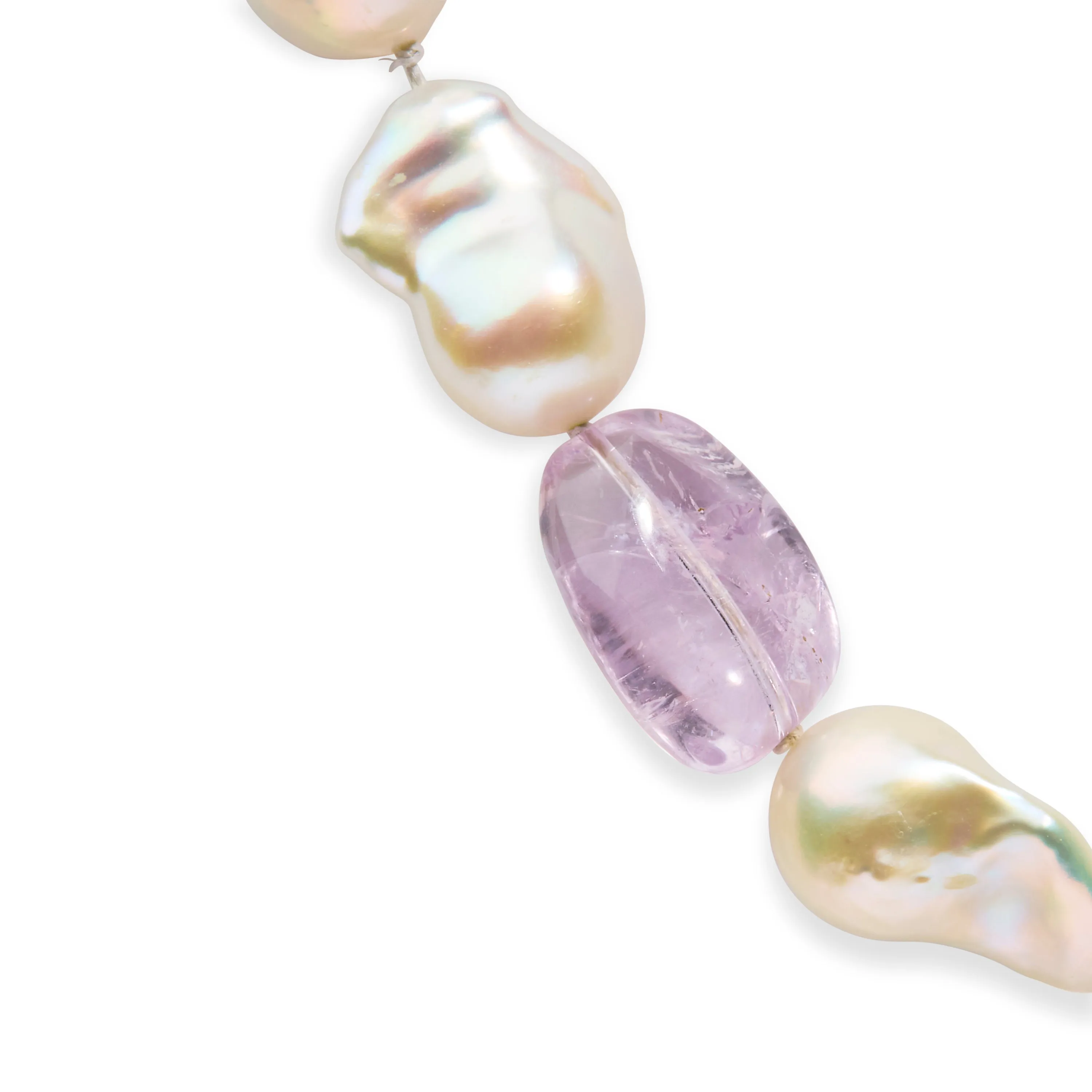 14K Yellow Citrine, Amethyst, and Baroque Pearl Strand Necklace