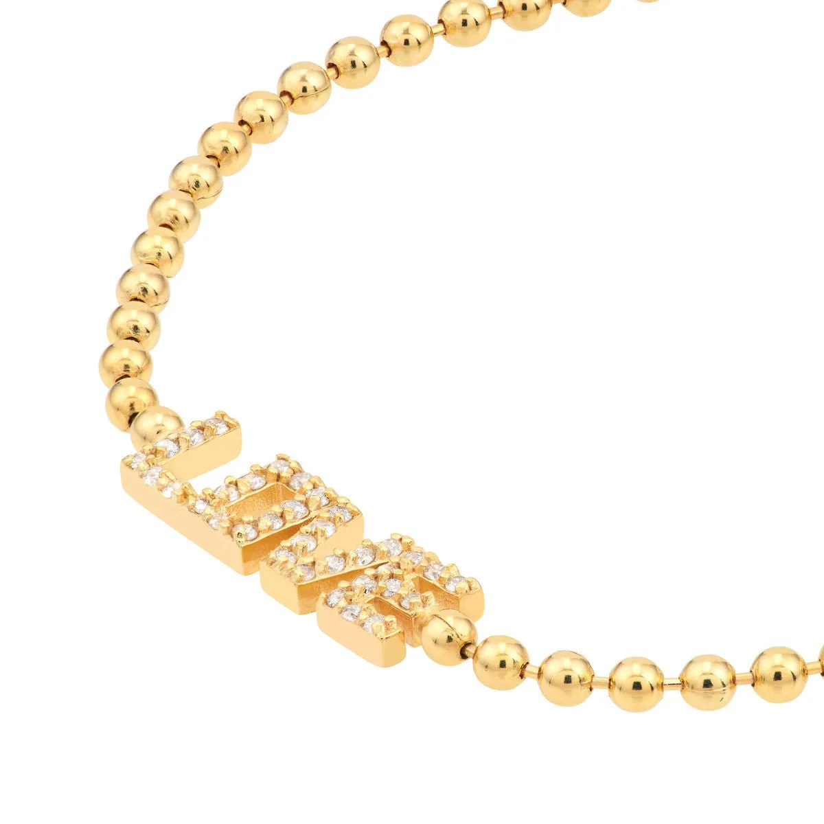 14K Yellow Gold 1/6tcw Diamond Love Station on Bead Chain Bracelet