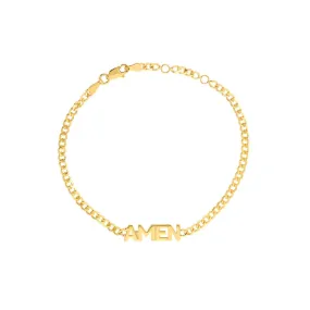 14K Yellow Gold Amen on Curb Chain Adjustable Bracelet