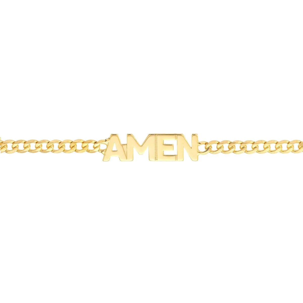 14K Yellow Gold Amen on Curb Chain Adjustable Bracelet