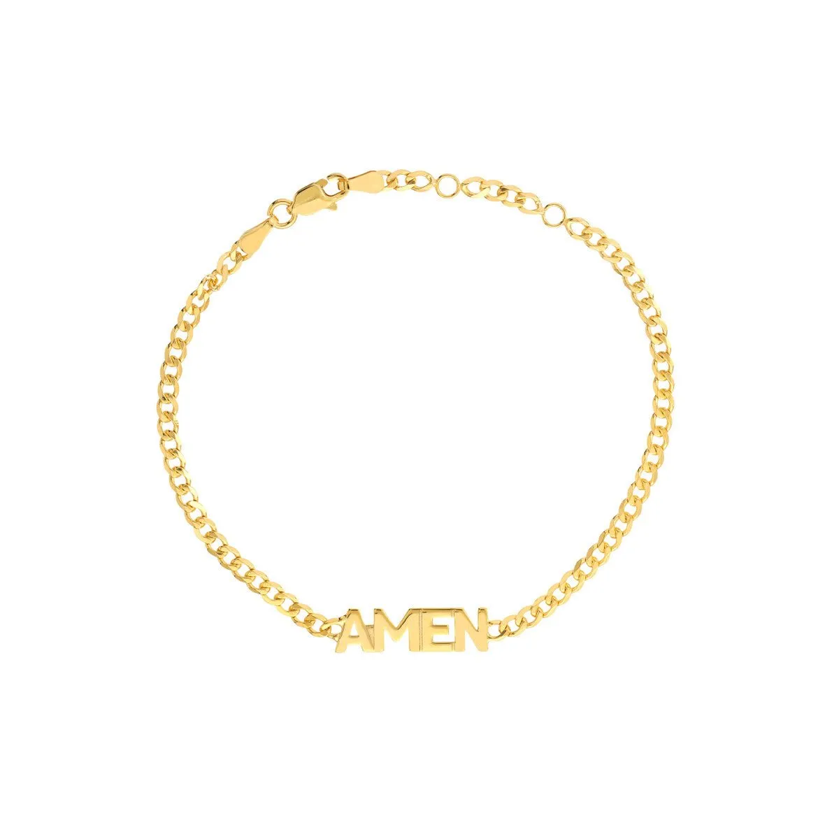 14K Yellow Gold Amen on Curb Chain Adjustable Bracelet