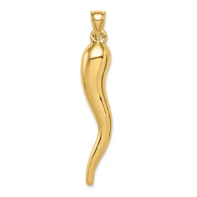 14k Yellow Gold Casted Hollow Polished Finish 3D Italian Horn Charm Pendant