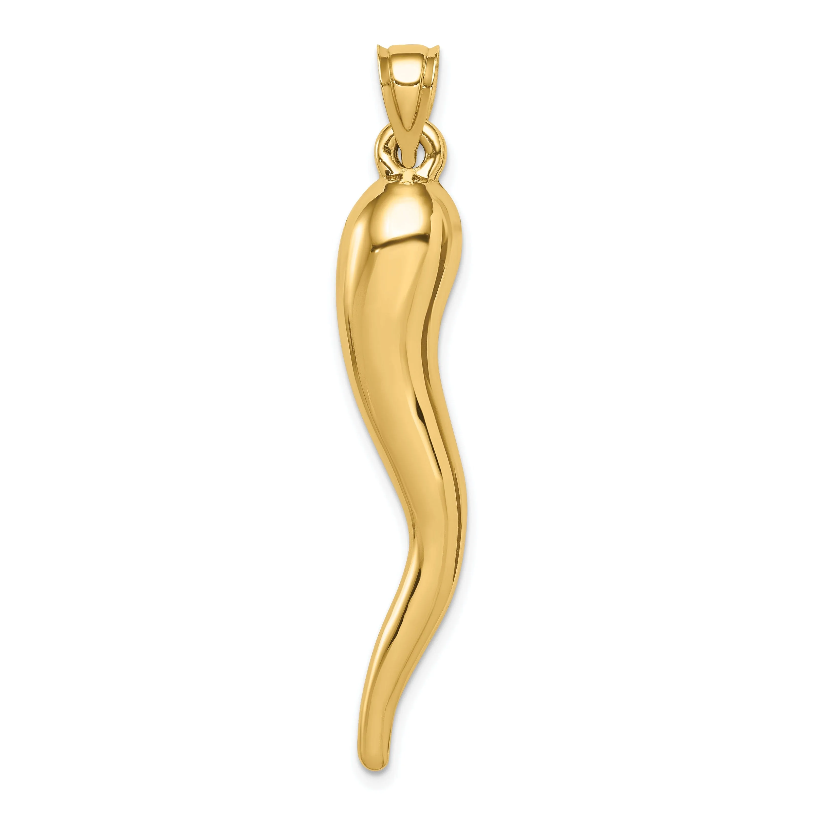 14k Yellow Gold Casted Hollow Polished Finish 3D Italian Horn Charm Pendant