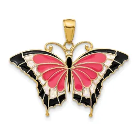 14K Yellow Gold Casted Solid Open Back Polished Finish Enameled Butterfly Charm Pendant