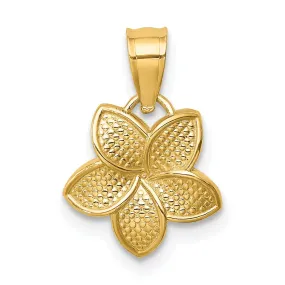 14k Yellow Gold Casted Textured Polished Finish Plumeria Charm Pendant