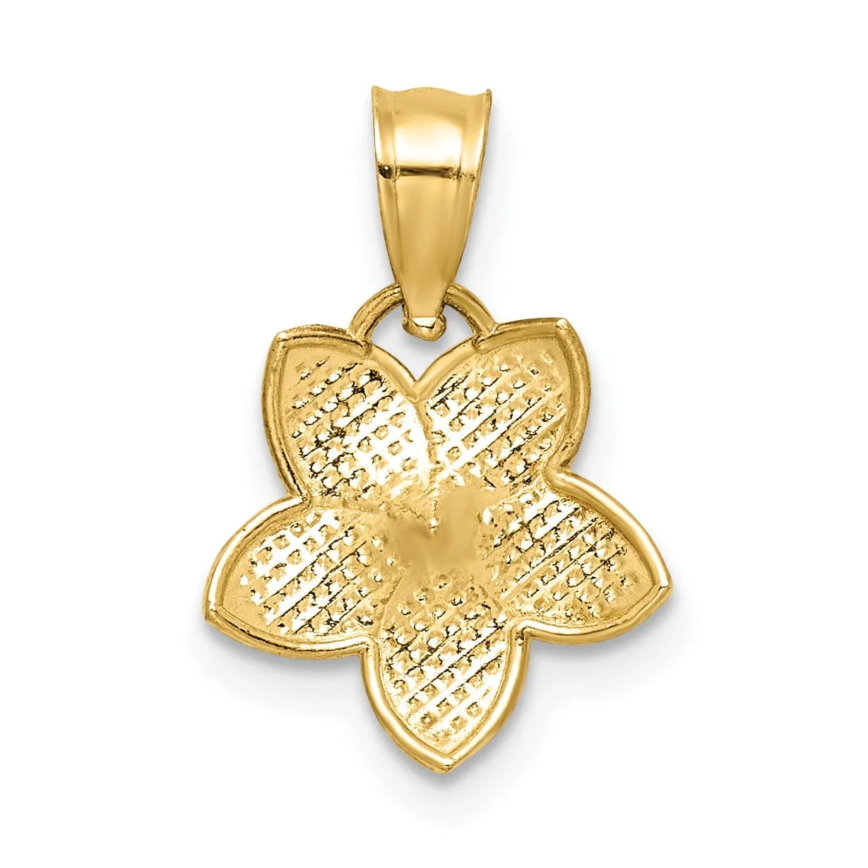 14k Yellow Gold Casted Textured Polished Finish Plumeria Charm Pendant