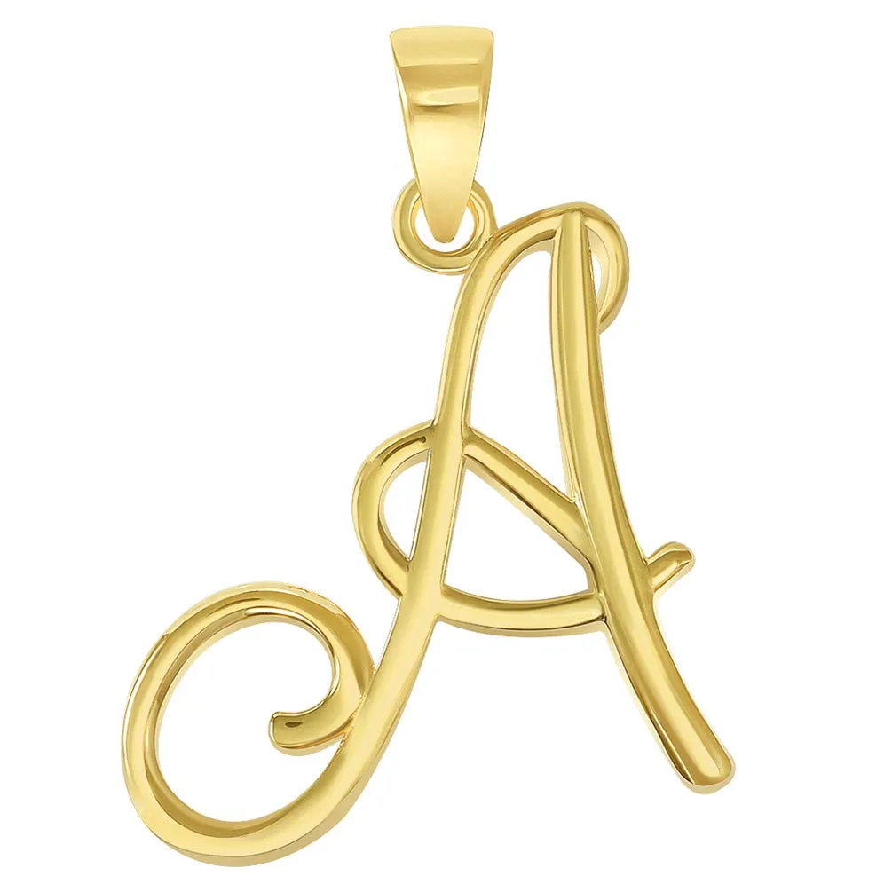 14k Yellow Gold Elegant Script Letter A Cursive Initial Pendant Necklace